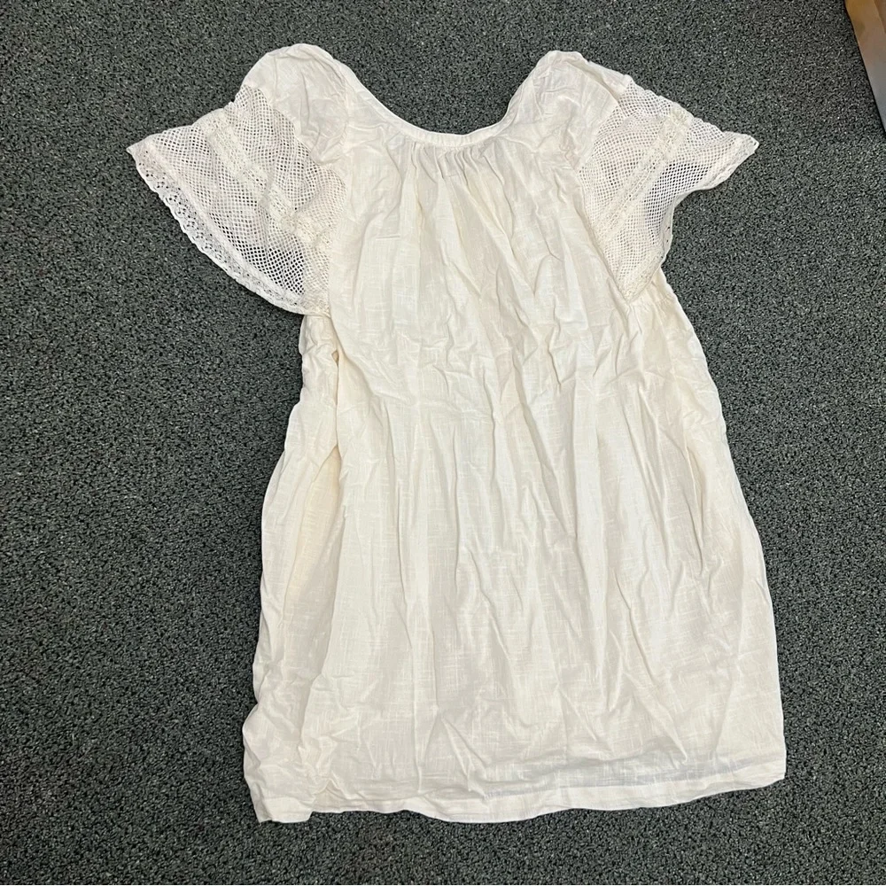 OLD NAVY Off-White Cream Flutter Lace Sleeve Swing Mini Midi Dress Open-Back M - Picture 7 of 16